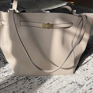 H&M Cream Pebbled Leather Tote with Gold Accent